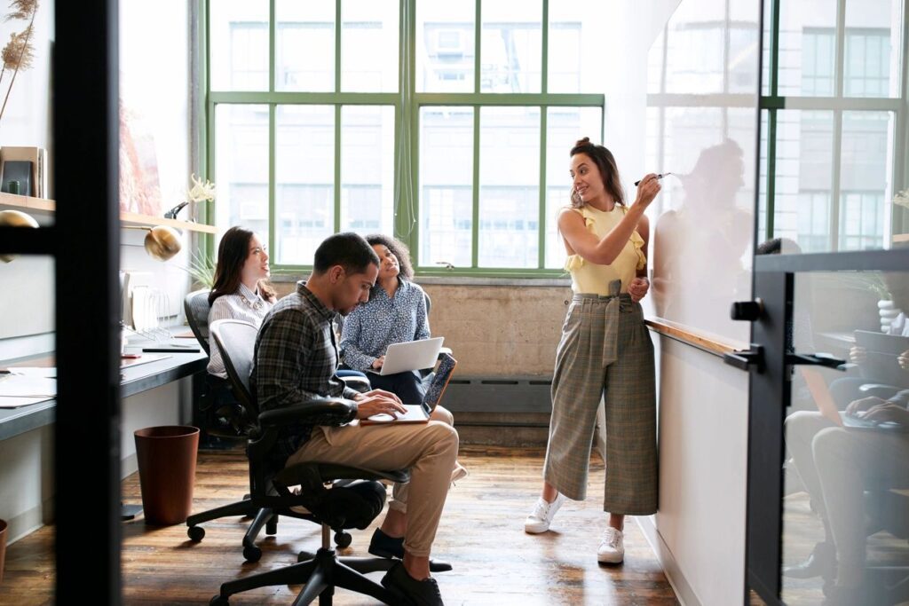 Group collaboration in a creative workspace.