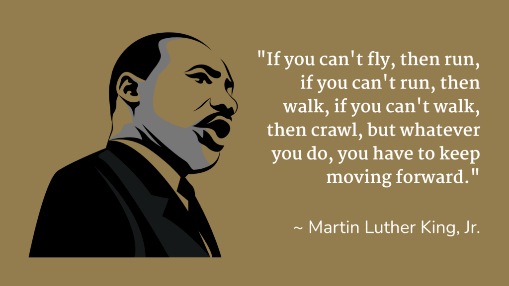 "If you can't fly, then run, if you can't run, then walk, if you can't walk, then crawl, but whatever you do, you have to keep moving forward." Martin Luther King, Jr.